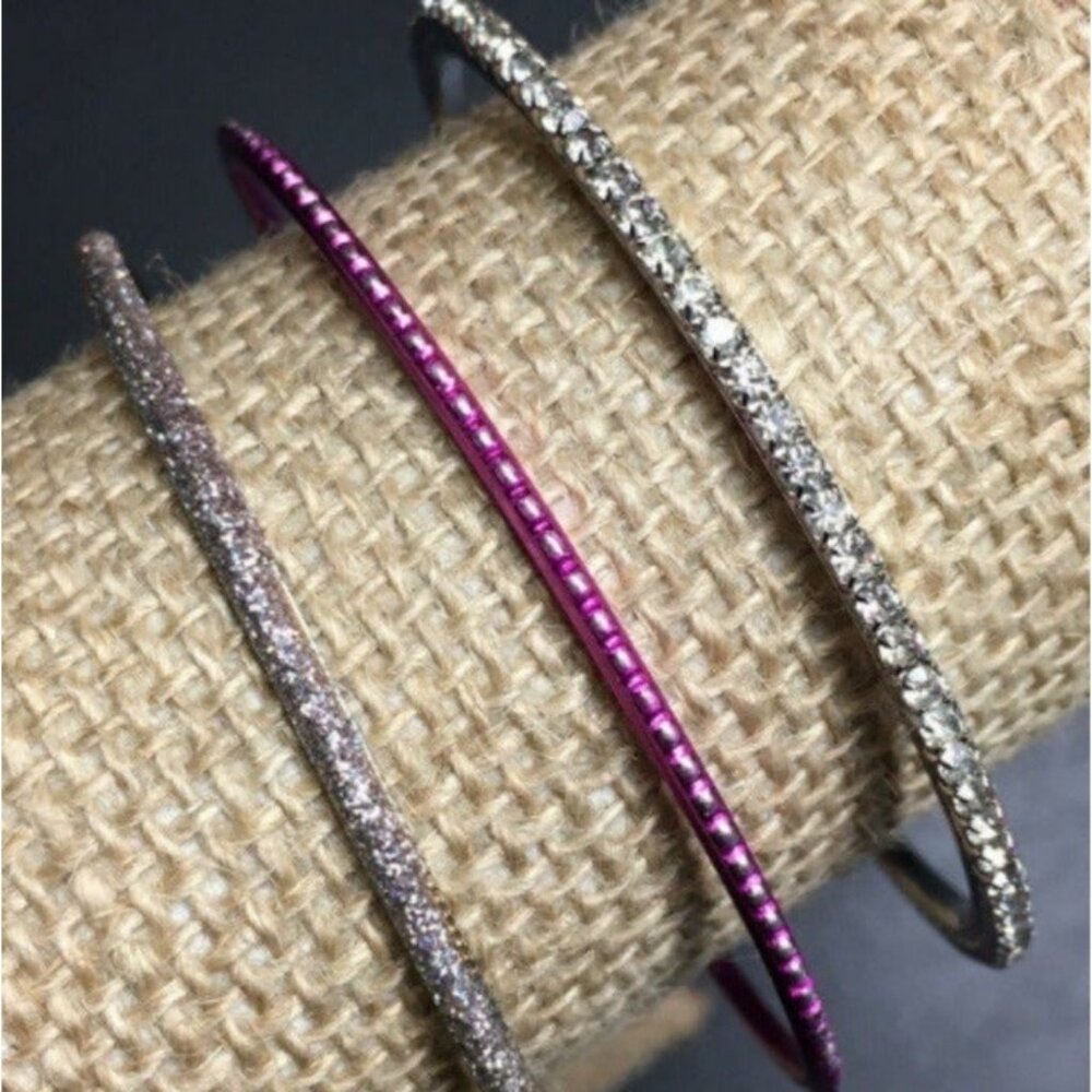 Bangle Bracelet Lot Of Three Barbie Pink Silver Sparkle Rhinestone Retro Glam